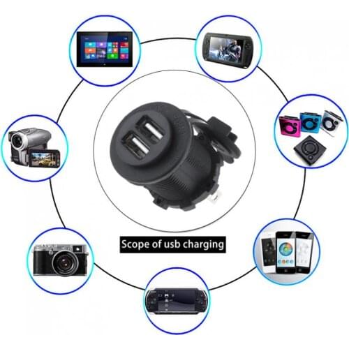 Universal 12V Waterproof Car/ Motorcycle Cigarette Lighter GPS Socket Dual USB Car Charger Mobile Phone Charger