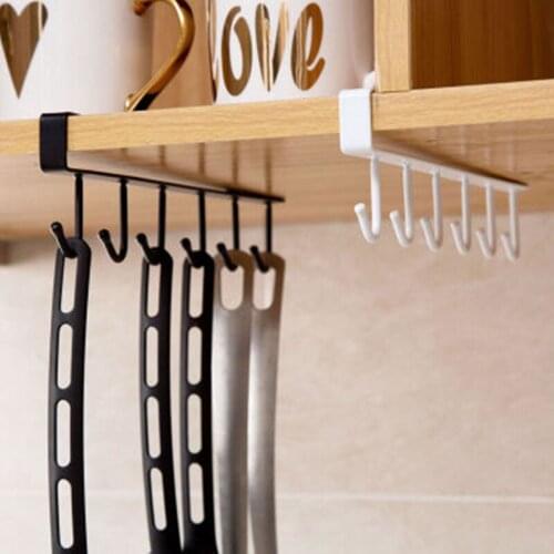 Kitchen Bathroom Hook Rack Cabinet Hanging Type Seamless Nail-free Iron Art Hanger Scarf Closet Storage Rack Partition Organizer