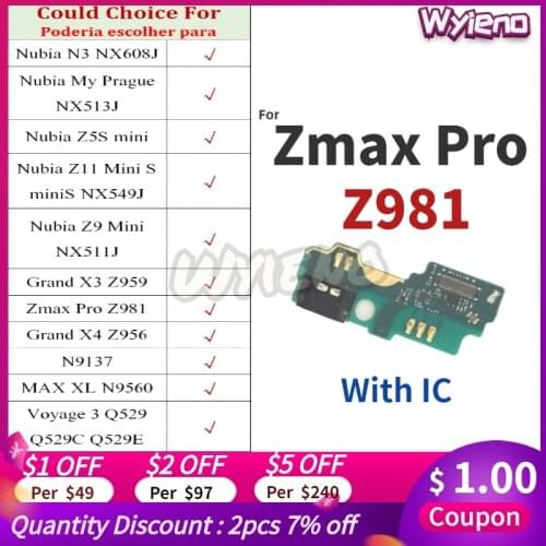 Wyieno For ZTE Nubia N3 NX608J NX513J Z5S Z11 Z9 mini S NX549J NX511J Z959 USB Dock Charger Charging Port Flex Cable Board
