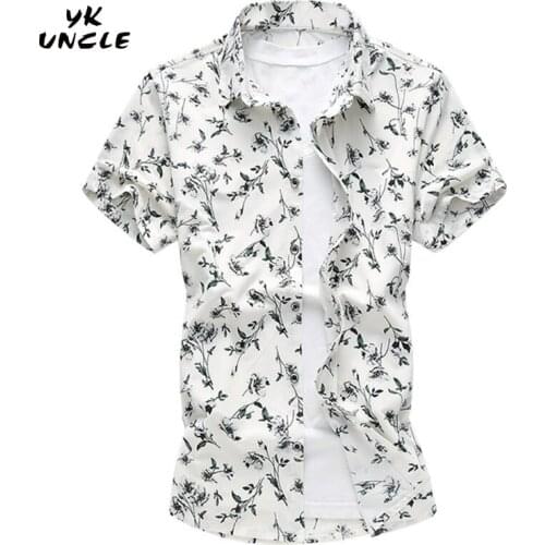 YK UNCLE Brand 2017 New Arrival Summer Casual Plus Size Flower Leaves Shirts Short Sleeve Men Slim Fit Shirt Camisa Masculina