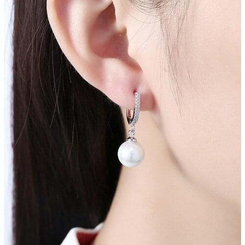 Sterling Silver color zircon earrings womens white pearl inlaid stone earrings earrings womens white KZCE105