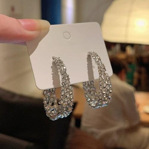 Personality Exaggerated Arc Earrings for Women Girls 925 Silver Needle Korean Light Luxury Rhinestone Jewelry