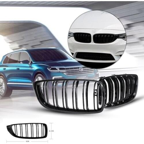 Newest 1Pair Dual Slat Gloss Black Front Kidney Grill Grille for BMW F32 F33 F36 F82 14-17