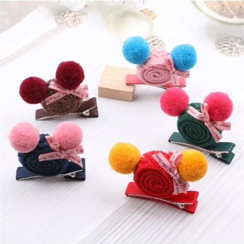 10pcs/Lot Cartoon Handmade Woolen Animal Hairpin Hair Accessories For Girls Hair Clips Kids Cute Mouse Head Hairclip Barrettes