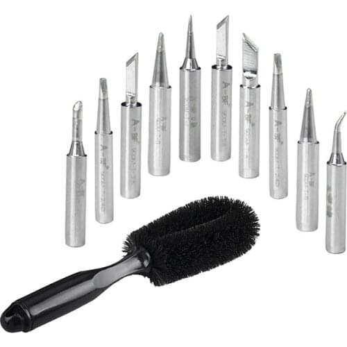 11 Pcs Accessories: 1 Pcs Car Cleaning Soft Brush Non-Scratch Material & 10 Pcs 900M-T Soldering Iron Tips Silver