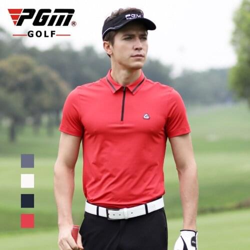 2020 PGM golf apparel Summer mens short-sleeved Zip Collar Golf Shirt breathable anti-wrinkle golf sports clothing tops