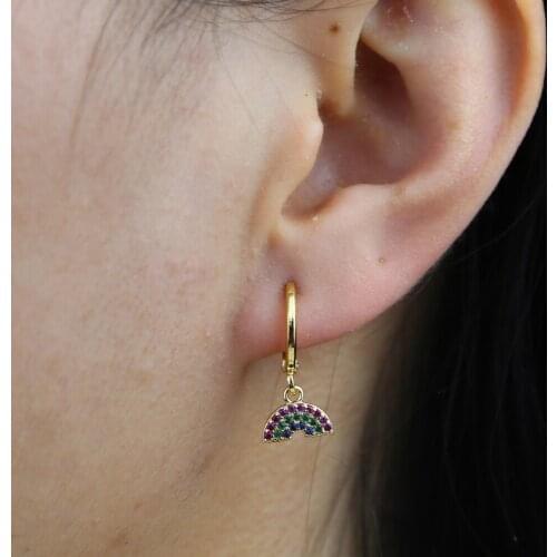 2021 New Chic Rainbow Shape Stud Earrings Mirco Pave Colorful 5A Cubic Zirconia Cz Jewelry Cute Lovely Watermelon Charm Earring
