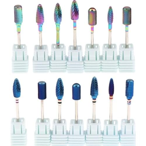 7 Shapes Coarse Fine Degree Nail Files Drill Bits Kit Acrylic UV Gels Removing Manicure Grinding Head Set - Rainbow & Blue