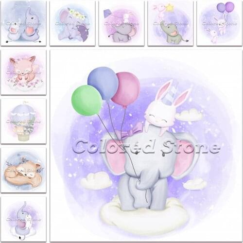 New Diamond painting Cartoon Animal Elephant rabbit fox 5D Full Square Drill embroidery Cross stitch 3D Round mosaic Drawing 222