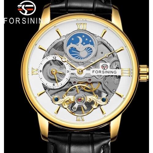 FORSINING Tourbillon Automatic Mechanical Men Wristwatch Military Sport Clock Top Brand Luxury Gold Skleton Man Watch Gift 8217