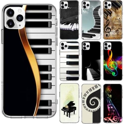 Black white music piano Phone Case Transparent for iPhone 6 7 8 11 12 s mini pro X XS XR MAX Plus cover funda shell