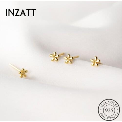 INZATT Real 925 Sterling Silver Flower Plant Stud Earrings For Fashion Women Minimalist Fine Jewelry Bohemian Accessories