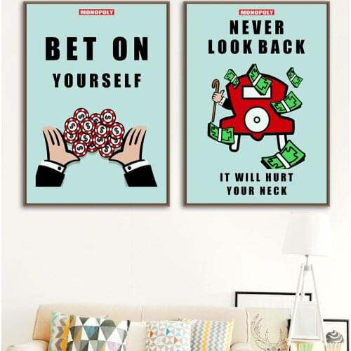 Modern Room Print Set of 2 Monopoly Quotes Wall Painting Bet On Yourself And Never Look Back No Frame Pictures