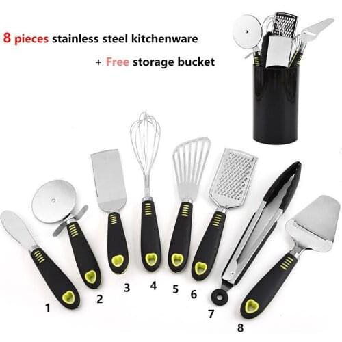 Kitchen Gadgets And Accessories Sets Items 8 Pieces Stainless Steel Spatula Free Get A Storage Bucket