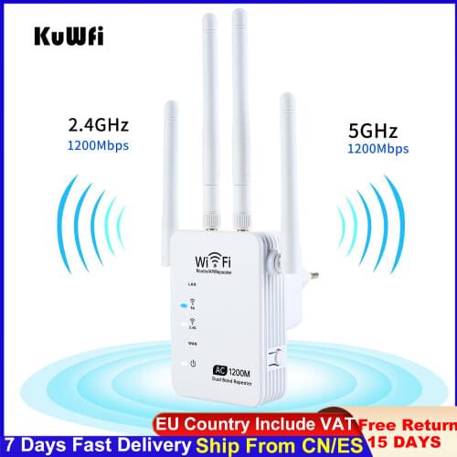 KuWFi 5Ghz WiFi Repeater 1200Mbps Dual Band AP Router 2.4G 5G WiFi Amplifier/Extender Long Range Wi-Fi Signal Booster