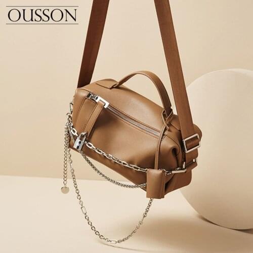 OUSSON Fashionable and versatile lightweight one-shoulder messenger cowhide large-capacity commuter casual tote bag