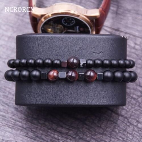 New Fashion Beaded Women Men Bracelets sets Simple Classic matte blackRound Bead Charm Bracelets & Bangles For Men Handmade