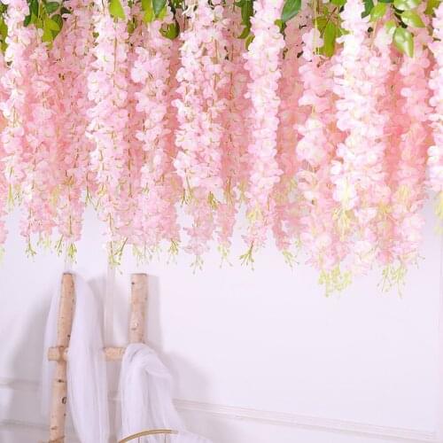 12pcs/Lot Wisteria Vine Artificial Silk Flower Garland Arch Wedding Party Decor Hanging Rattan Bride Flowers Home Garden Decora