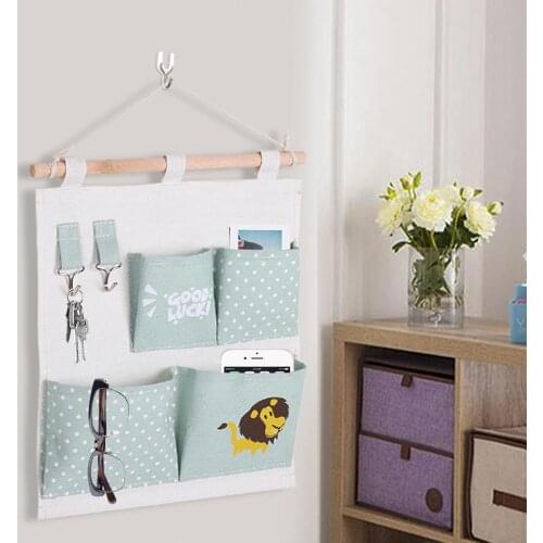 Color Printing 4 Pockets Wall Hanging Storage Bag Waterproof Sundries Bedroom Sundries Bag Simple Home Organizer