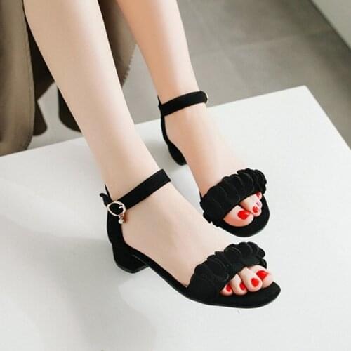 Summer Flower Women Sandals High Heels Womens Shoes With Open Toe Suede Sexy Word Buckle Women Sandals Ankle Strap Shoes