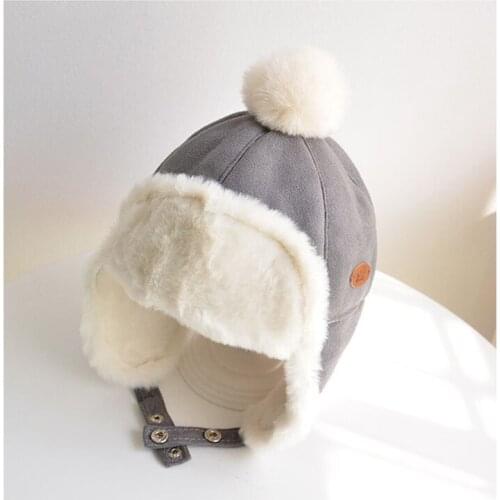 Autumn and winter ear protection fur ball warm Lei Feng hat boys and girls cold-proof plus velvet suede winter hat