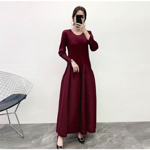 Miyake Pleated Dress Spring 2021 New Pleats Loose Large Size Lantern Dresses Long Dress