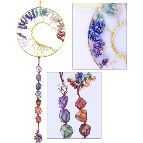 TUMBEELLUWA Wire Wrapped Tree of Life Crystal Sun Catcher Hanging Decorations,Healing Gem stone Window Wall Ornament Home Decor