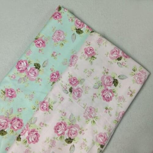 Pretty Lake Green & Pink Blooming Rose Flowers Printed 100% Cotton Fabric Floral Patchwork baby cloth apparel dress quilting hom