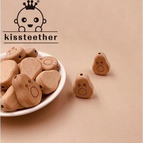 Kissteether 100pcs Beech Wooden Gourd Animal Beads DIY Teething Nursing Mom Necklace Food Grade Wood Bead jewelry Making Teether