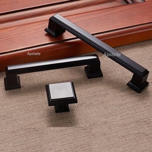 Closet Dresser Knob Kitchen Cabinet Handles American Style Zinc Alloy Square Drawer Cupboard Hardwares Rose Gold Black