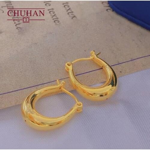 CHUHAN Real 18k Soild Gold U Shape Hoop Earrings Au750 European American Style Simple Temperament Eardrop Luxury Jewelry Gifts