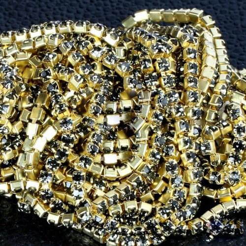 SS6,8,10,12 10 Beauty Black Diamond rhinestone cup chain golden setting bridal dress use for garment accessories wedding dress