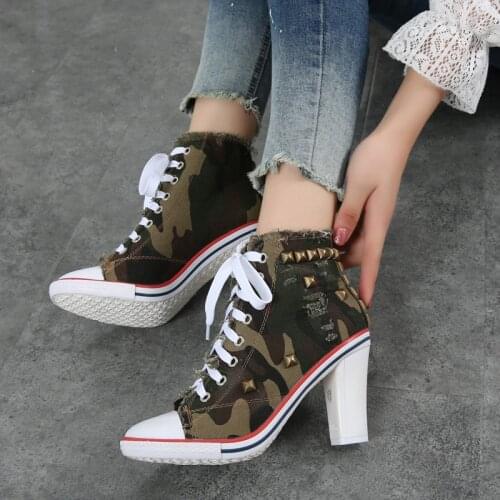 Women demin canvas shoes casual high heels zapatos cowboy fashion sexy high heels ladies shoes women rivet canvas pumps MC-53