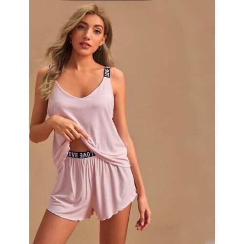 Ladies Sexy Sleep Wear Cotton Night Wear Top and Shorts 2 pieces Sleeveless Pajama Set Summer Pijama Set