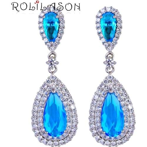 53mm Water Drop Design for Women wedding Anniversary sky blue Zirconia Silver filled Health Fashion Jewelry Stud Earrings JE1005