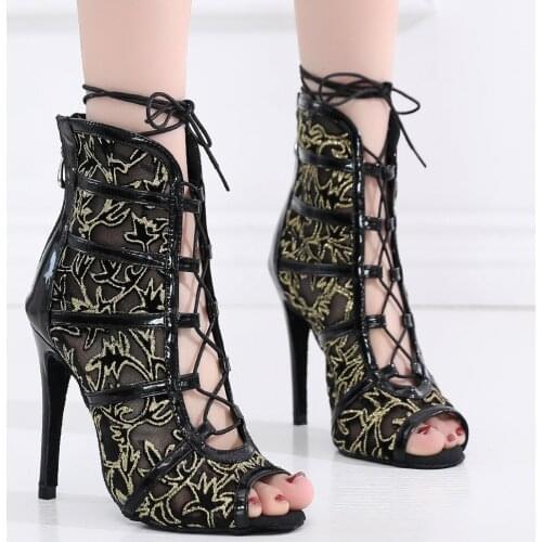 New Stye Salsa Jazz Outdoor Indoor Practice Latin Dance Shoes for Dancing Women Female Stylish High Heel Pu Boots Golden