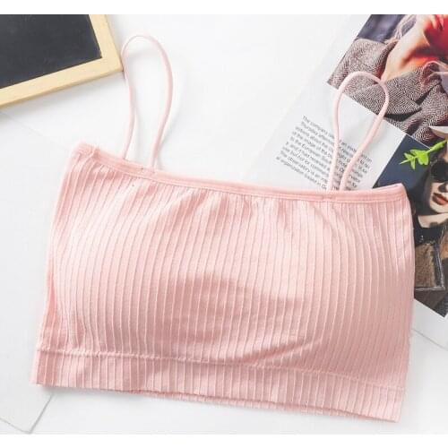 12 Color Women Slim Low Chest Camis Built In Bar Summer Crop Top Outer Wear With Chest Pad Tube Tops Solid Casual Short Camisole