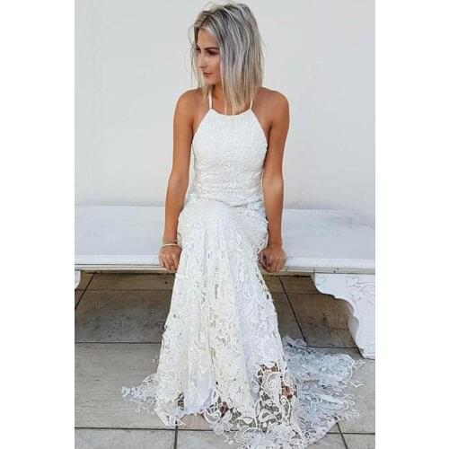 Simple Halter Mermaid Lace Appliques Wedding Dress Backless Beach Bridal Gowns vestidos de novia платье свадебное