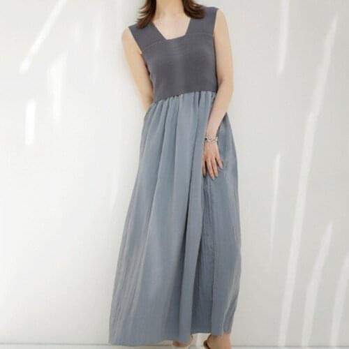 Elegant Sleeveless Knitted Patchwork Long Dress High Waist Bow Bandage A-line Robe Female Dresses Office Ladies Backless Vestido