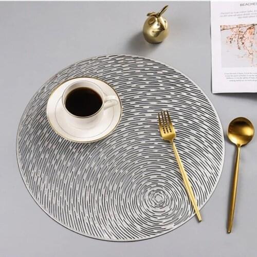 Gold Silvery Round Placemats Kitchen PVC Mats for Dining Tables Drink Coasters Set Coffee Cup Pad Hotel Restaurant Gift