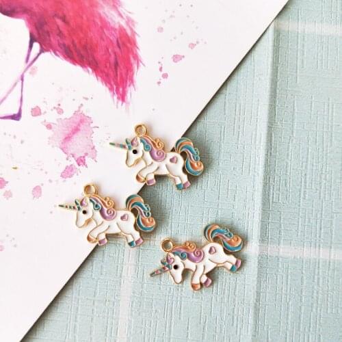 10pcs 21x34mm Enamel Unicorn Charms Fit Jewelry Making Fashion Earring Charm Floatings Zinc Alloy Animal Horse Pendants FX150