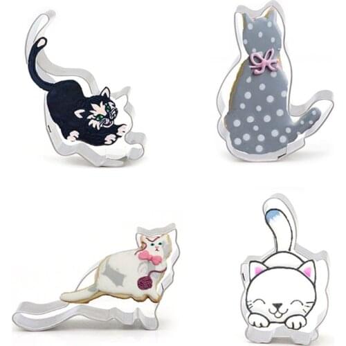 4pcs Cat Shaped Stainless Steel Biscuit Pastry Cookie Cutter Cake Decor Baking Fondant DIY Mold Tools