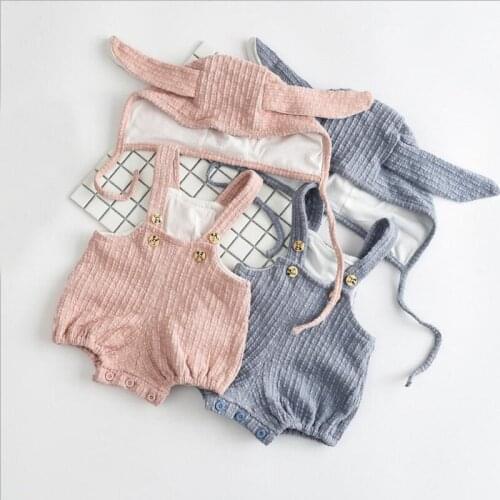 Baby girls bodysuit infant baby boys girls bodysuit+bunny ear outfits 2 pcs sets newborn baby jumpsuits kids overalls