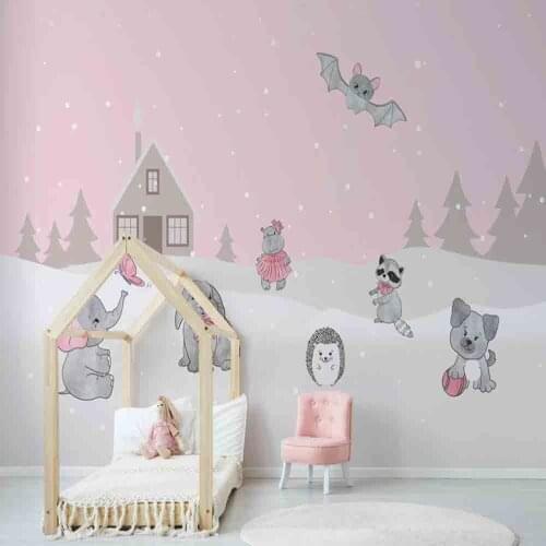 Milofi custom large wallpaper mural Nordic cartoon forest animals childrens room background wall paper mural decorative paintin