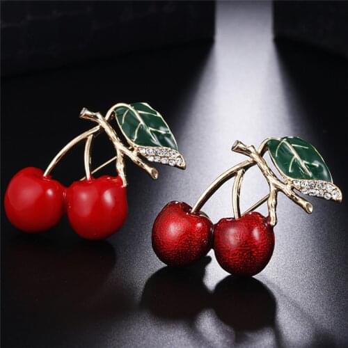 Red Enamel Brooches For Women Kids Cherry Brooch Corsage Small Bouquet Hijab Pins Feminino Party Dress Accessories