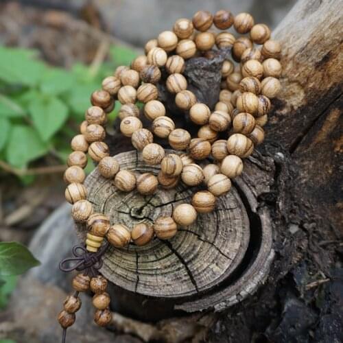 6mm / 8mm * 108 * Natural Grey White Stripe Sandalwood Loose Beads Mala Beads Japa Bracelet Jewellry Findings DIY Accessories