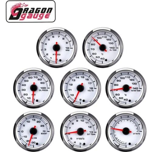 「DRAGON」 52mm Boost Tachometer Voltmeter Air-Fuel Ratio Water Temp Oil Temp Oil Press EGT Gauge Change 7 Colors Fit for 12V Car