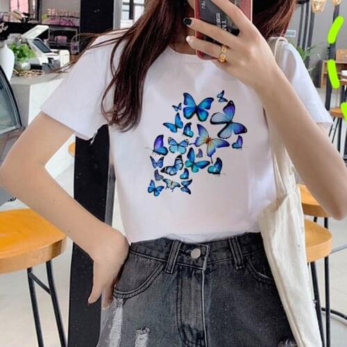 Colorful butterfly T-shirt ladies cute clothes Harajuku T-shirt cool T-shirt cartoon female graphic T-shirt kawaii shirt