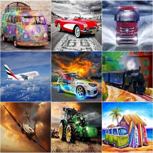 GATYZTORY 5D Full Square Diamond Painting Car / Airplane Art Rhinestone Diamond Embroidery Landscape Diamond Mosaic Handicraft H