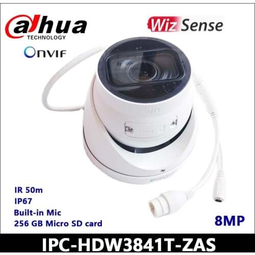 Dahua IP Camera IPC-HDW3841T-ZAS 8MP IR Vari-focal Eyeball WizSense Network Camera SMD Plus with poe built-in Mic
